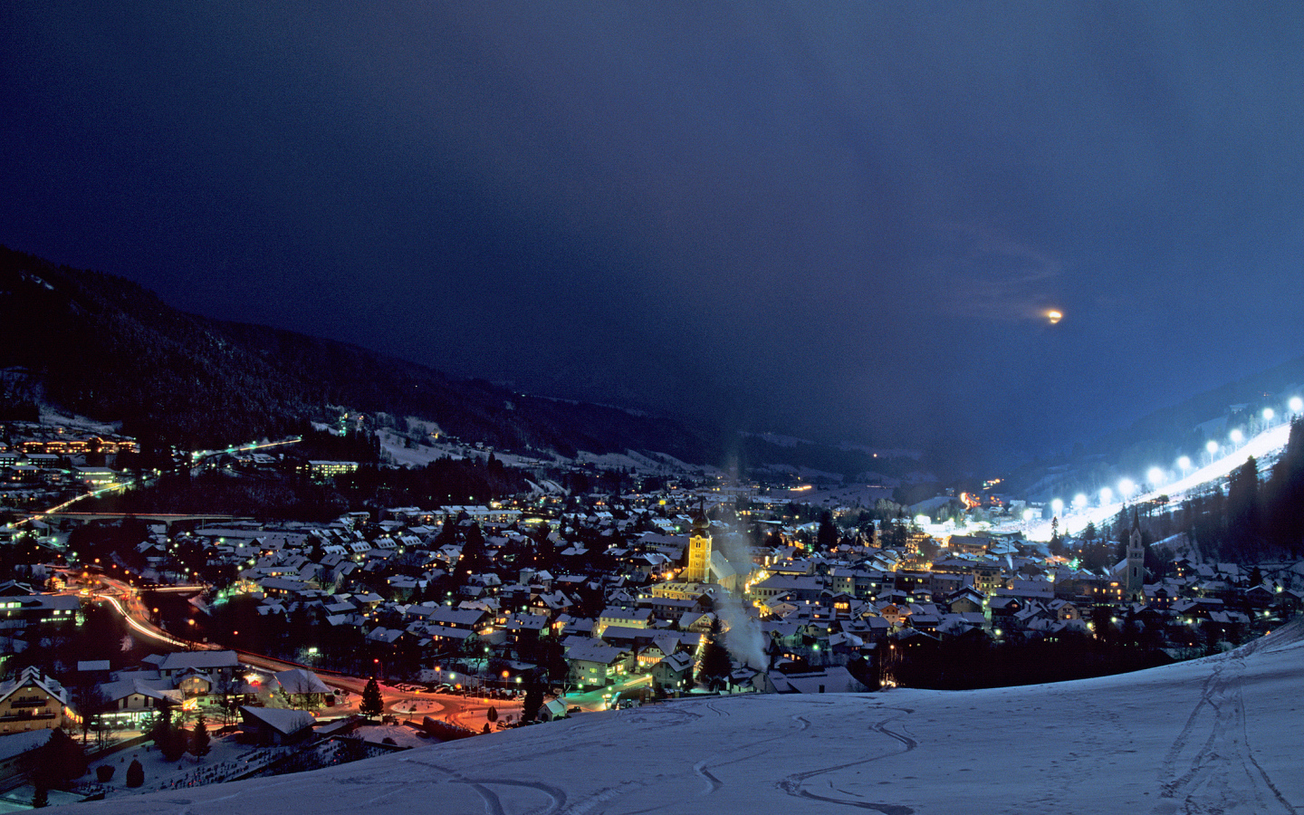 Ночь на горнолыжном курорте Шладминг, Австрия