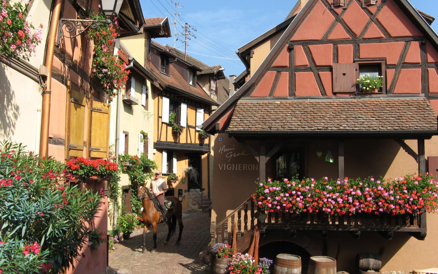 Цветущая улица в Эльзасе, Франция