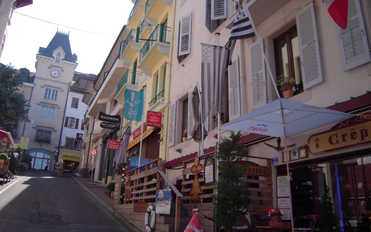 City street in the resort of Evian, France
