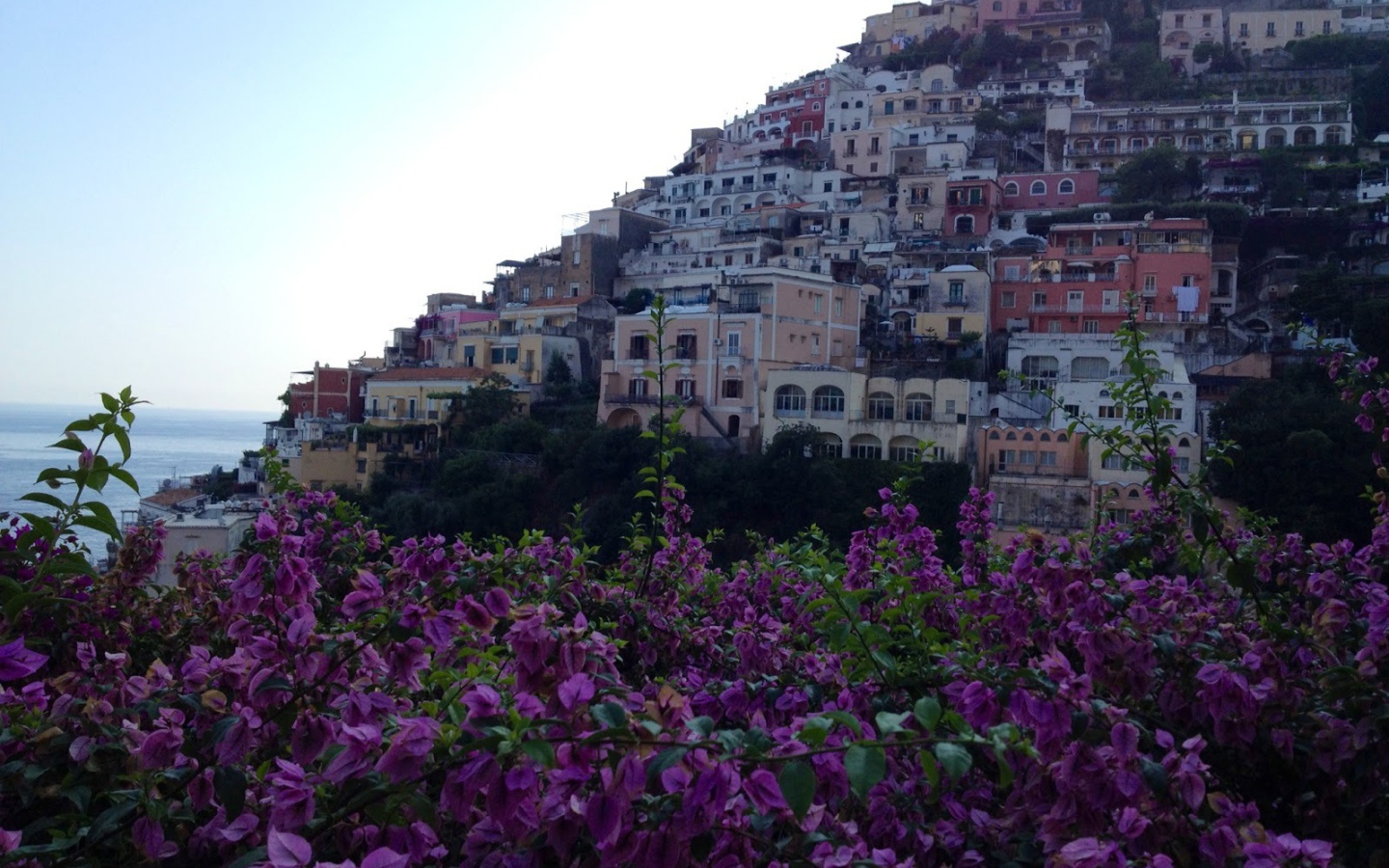 Цветущий город на курорте Позитано, Италия
