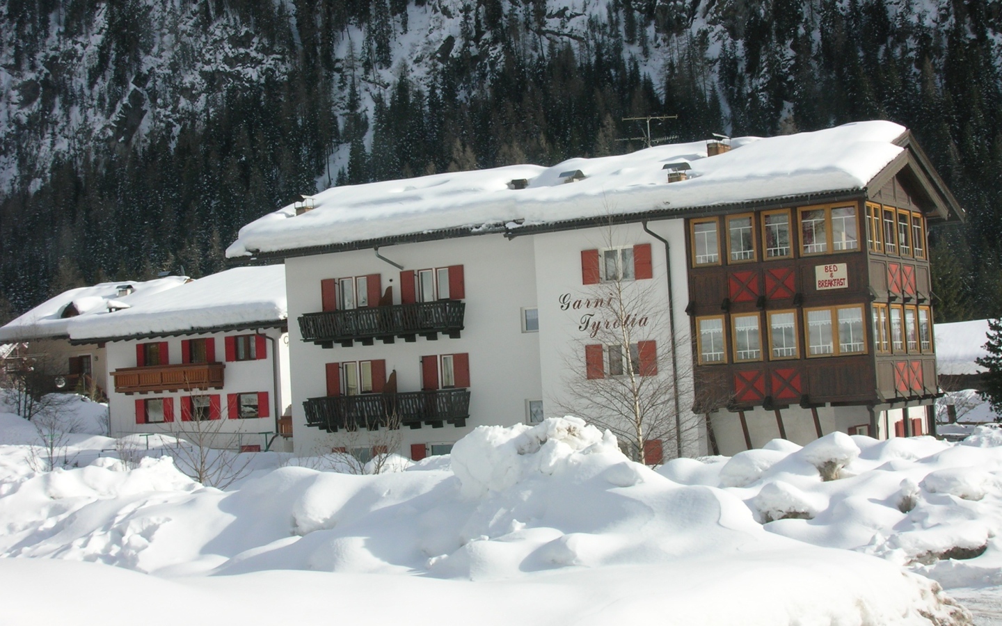 Дом на фоне гор на горнолыжном курорте Валь-Ди-Фасса, Италия