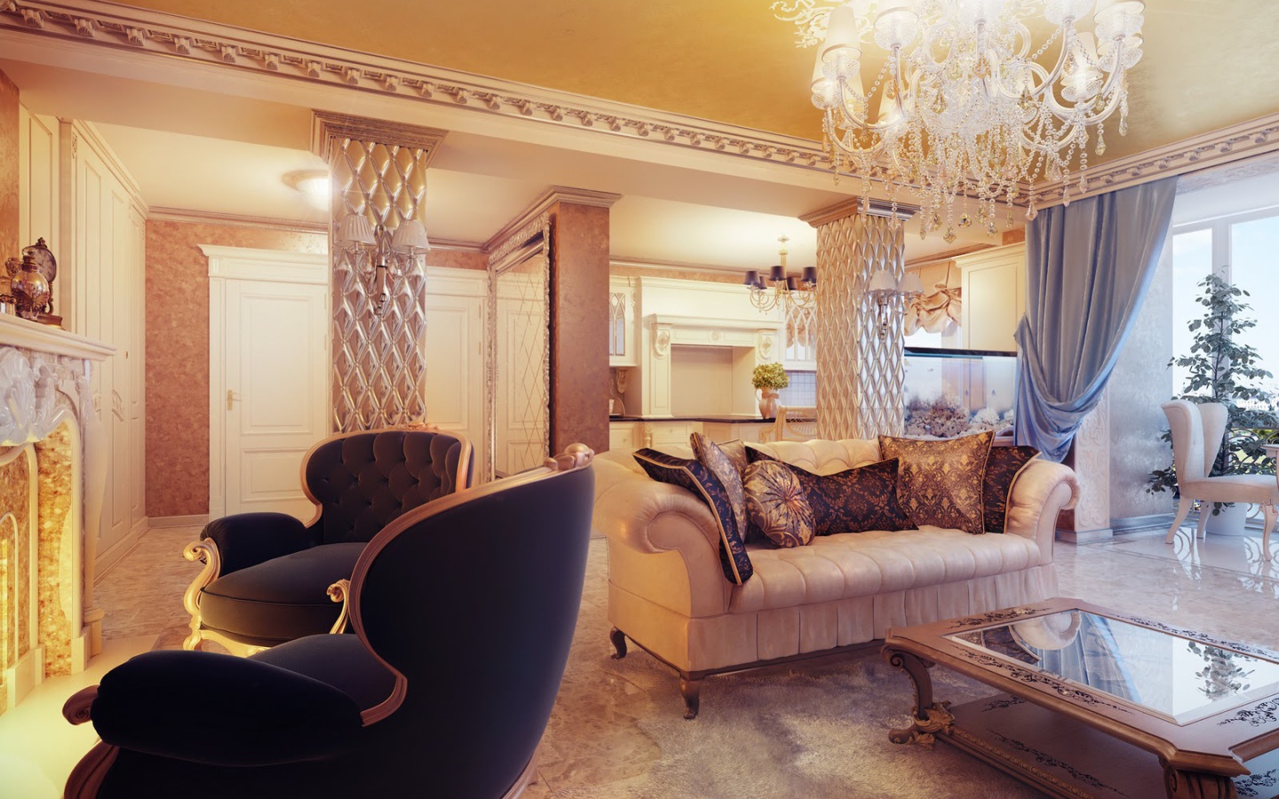 Кресла у камина в гостиной