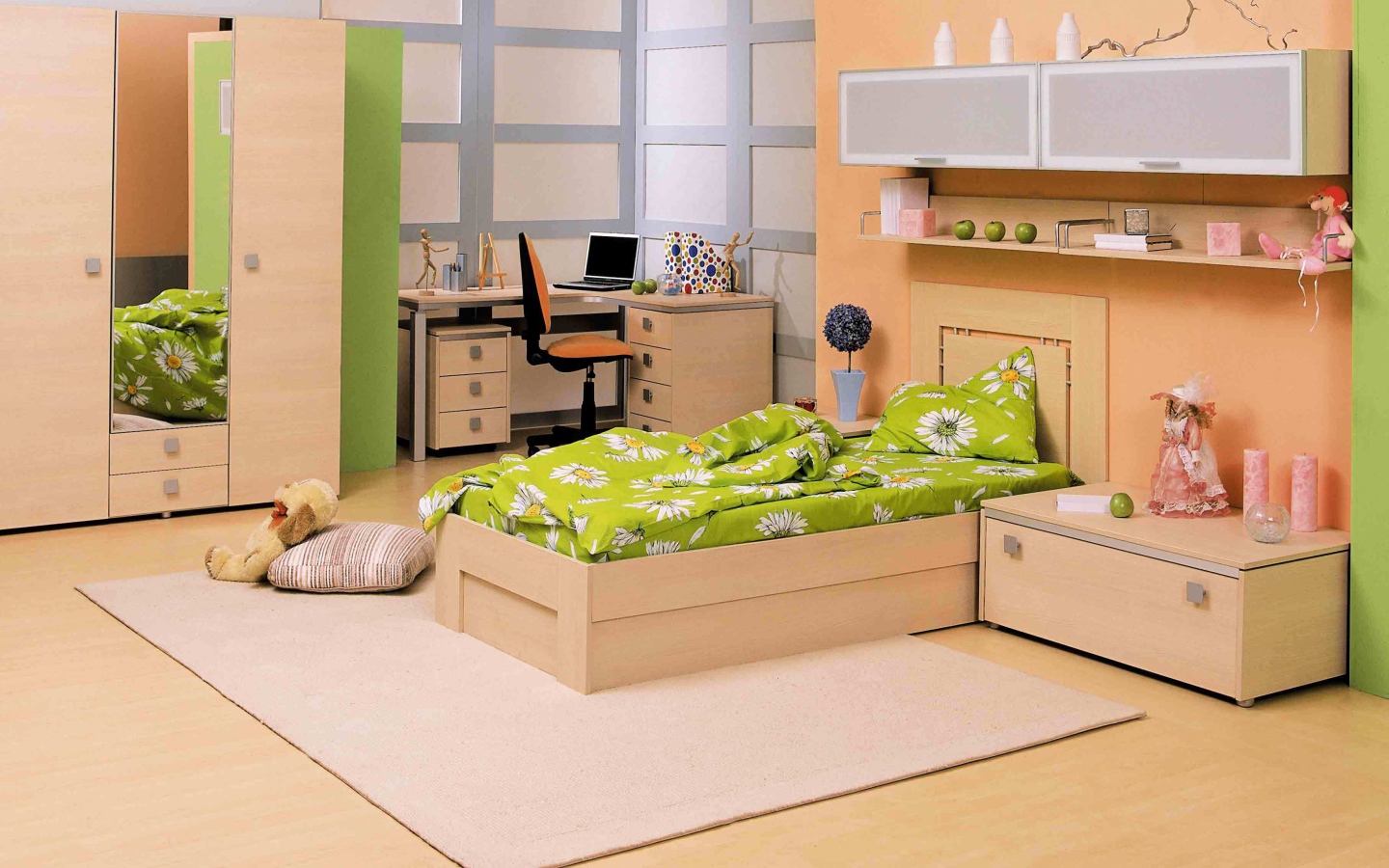 Зеленая постель в детской