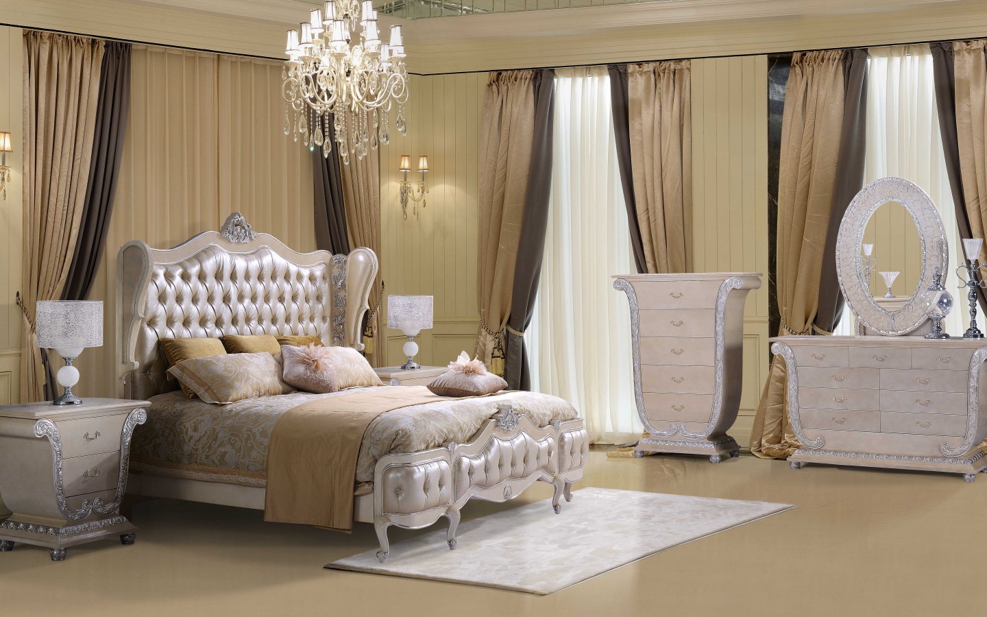 Роскошная спальня с большой кроватью