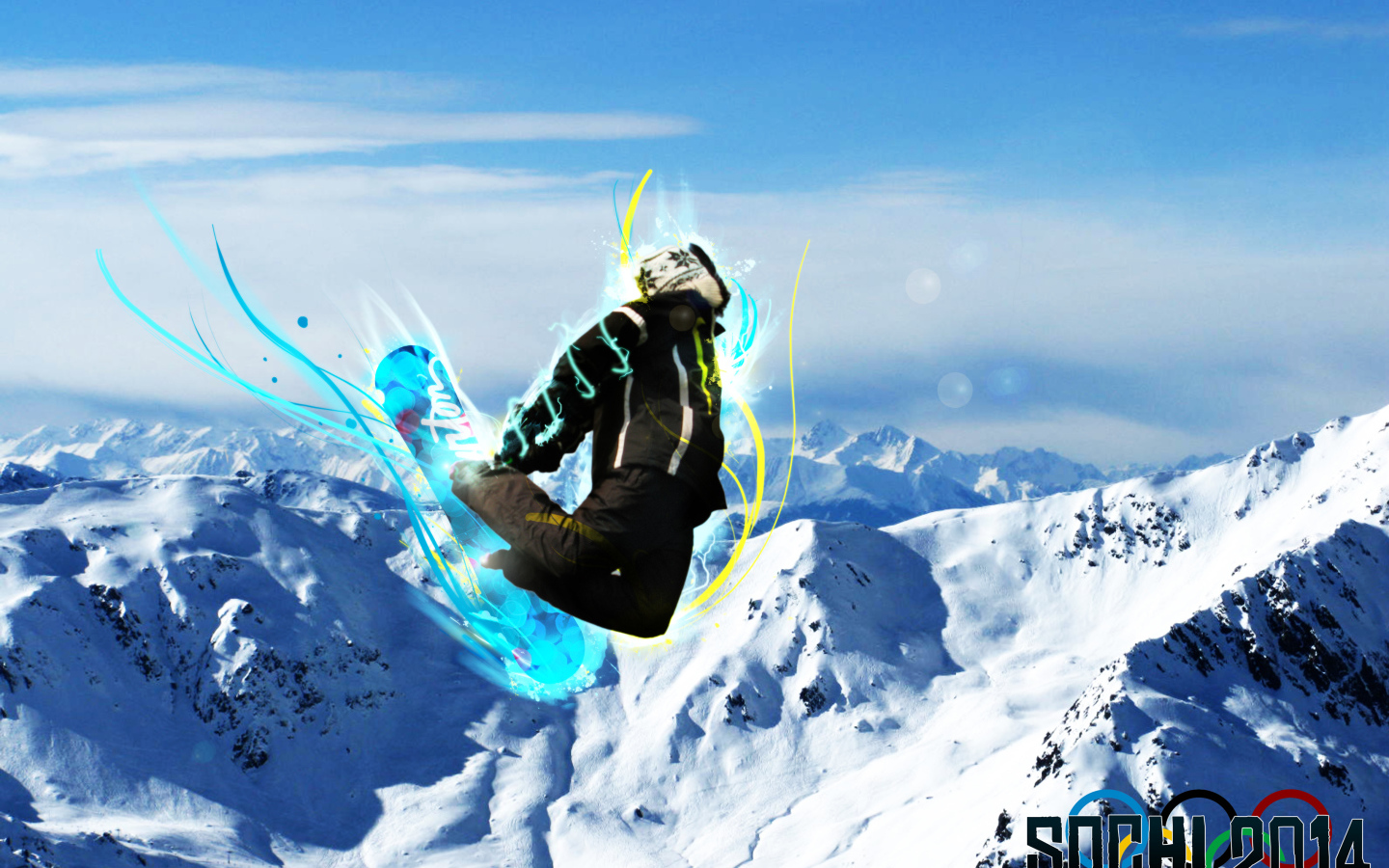 Сноуборд на фоне гор в Сочи 2014