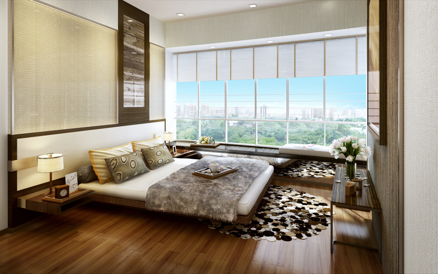 Окно на всю стену в спальне