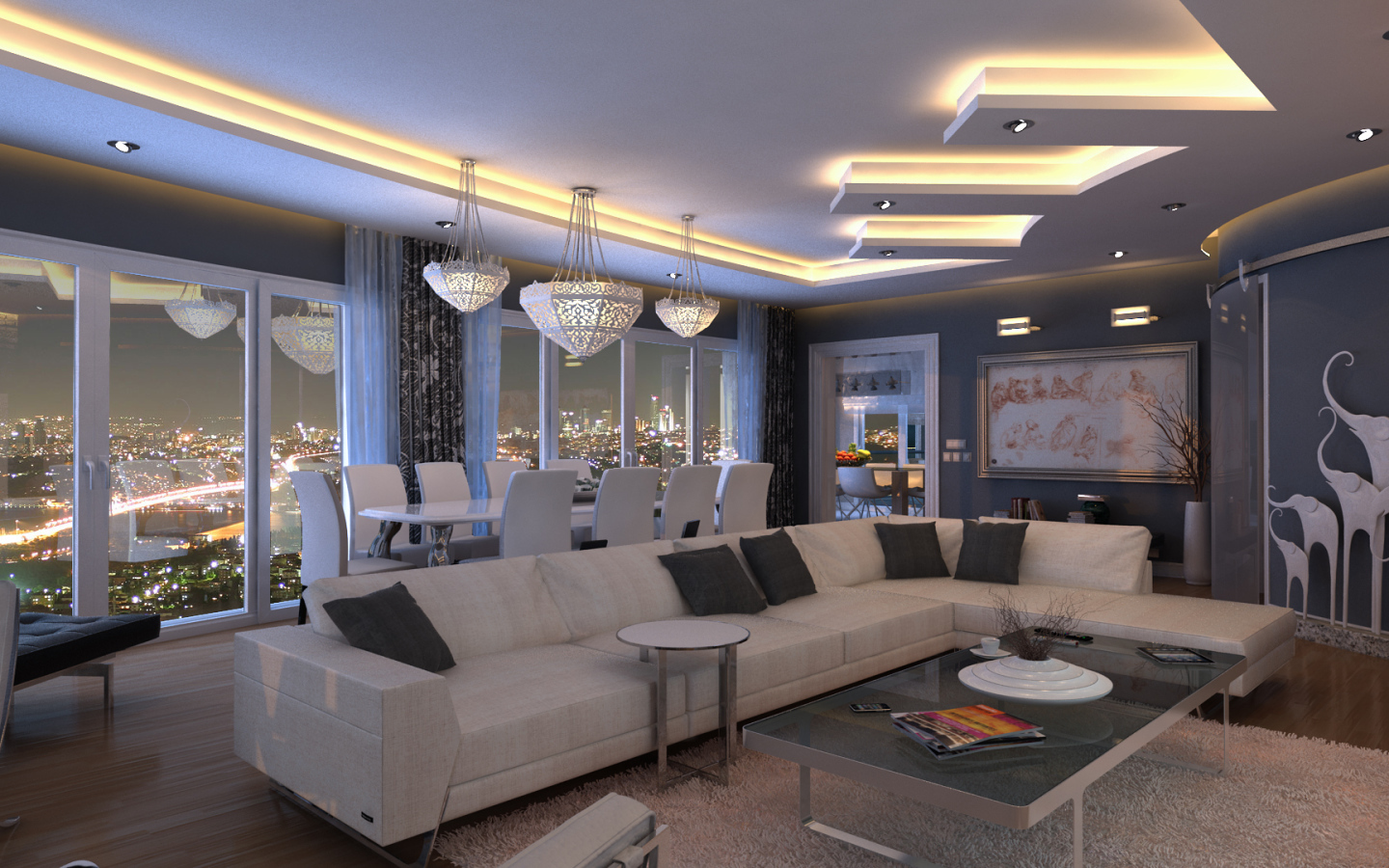 Большой белый диван