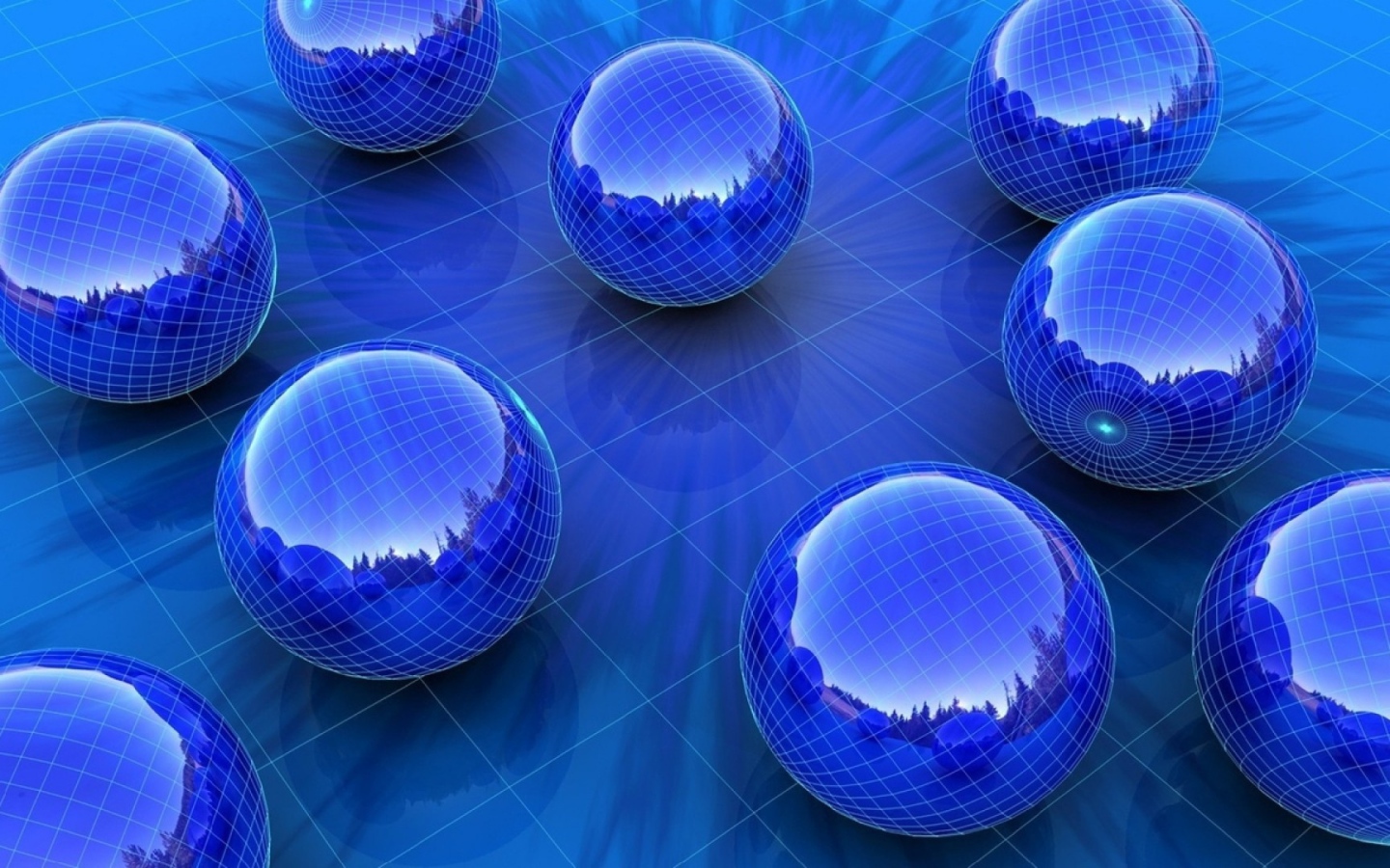 Голубые шары на голубой поверхности, 3-Д графика