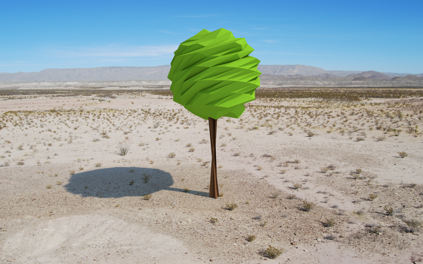 Зеленое дерево в пустыне, 3Д графика