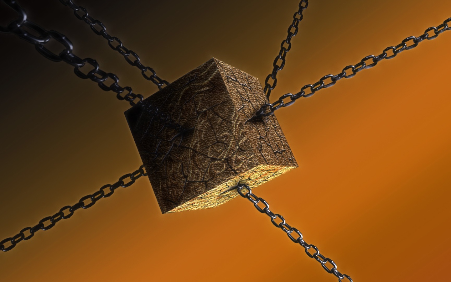 Деревянный куб на цепях