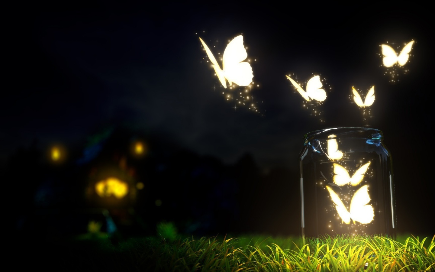 Светящиеся бабочки вечером