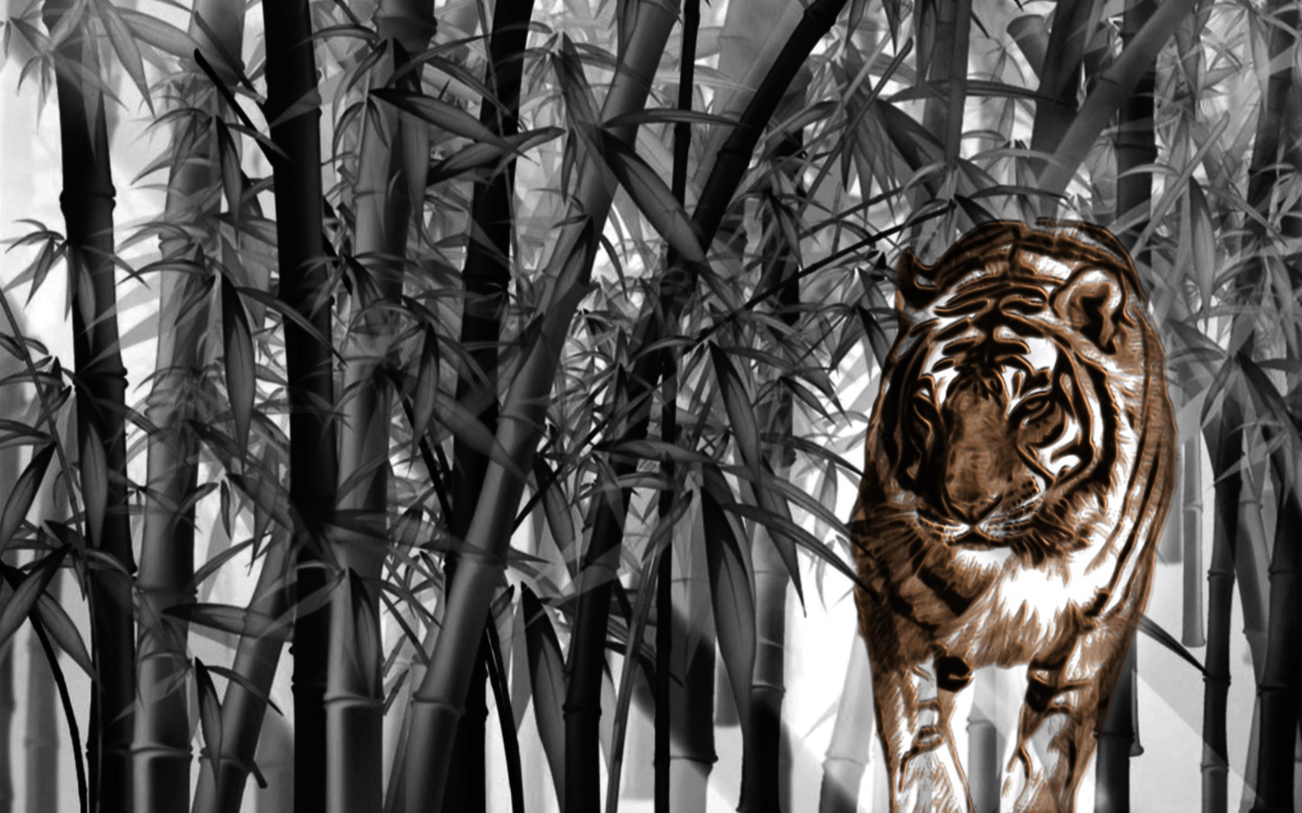 Тигр среди бамбука