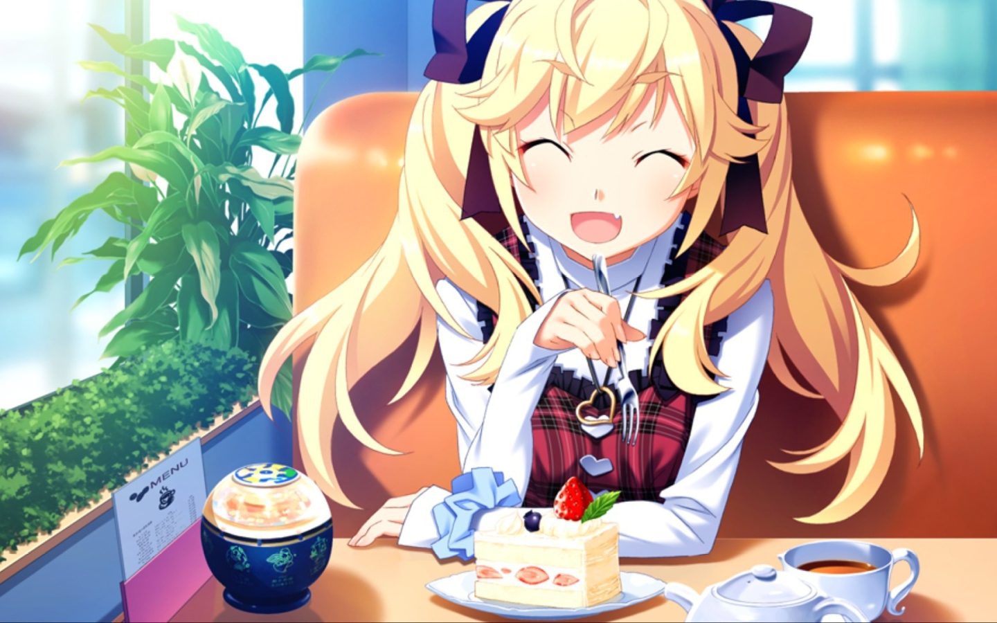 Аниме девушка в кафе, Натюрморт в серых тонах