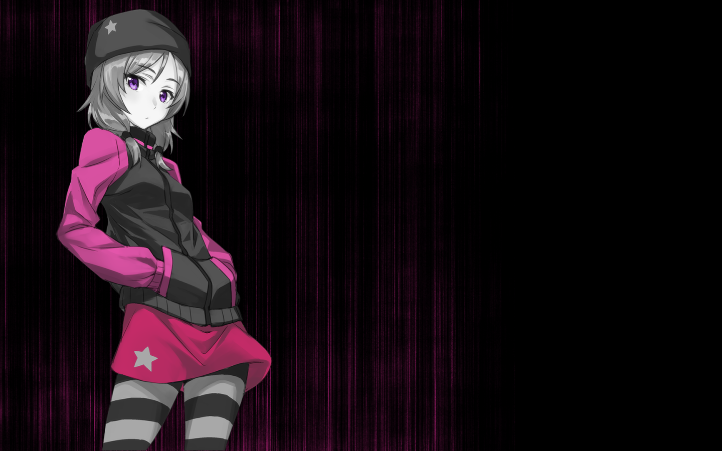Девушка аниме на розово черном фоне