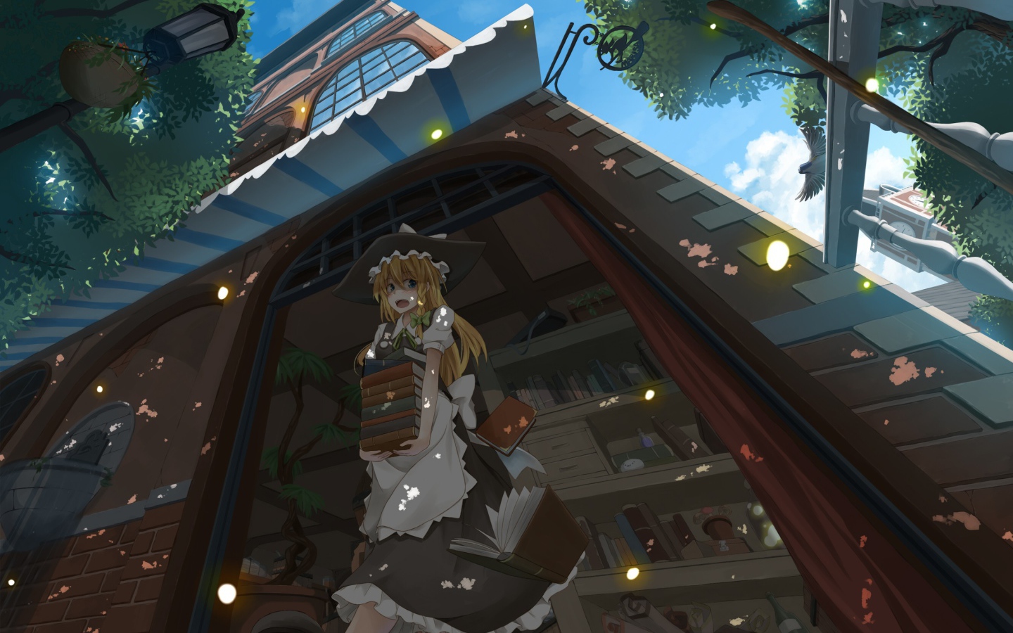 Девушка аниме со стопкой книг