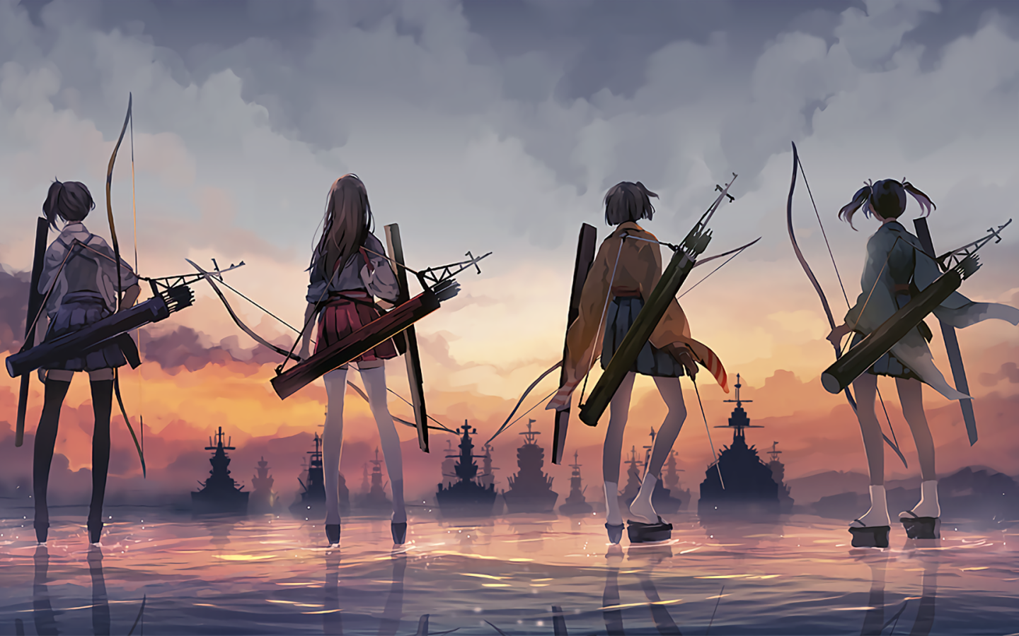 Девушки аниме с луками против вражеского флота