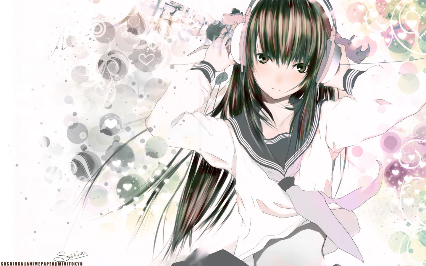 Аниме девушка в наушниках и школьной форме