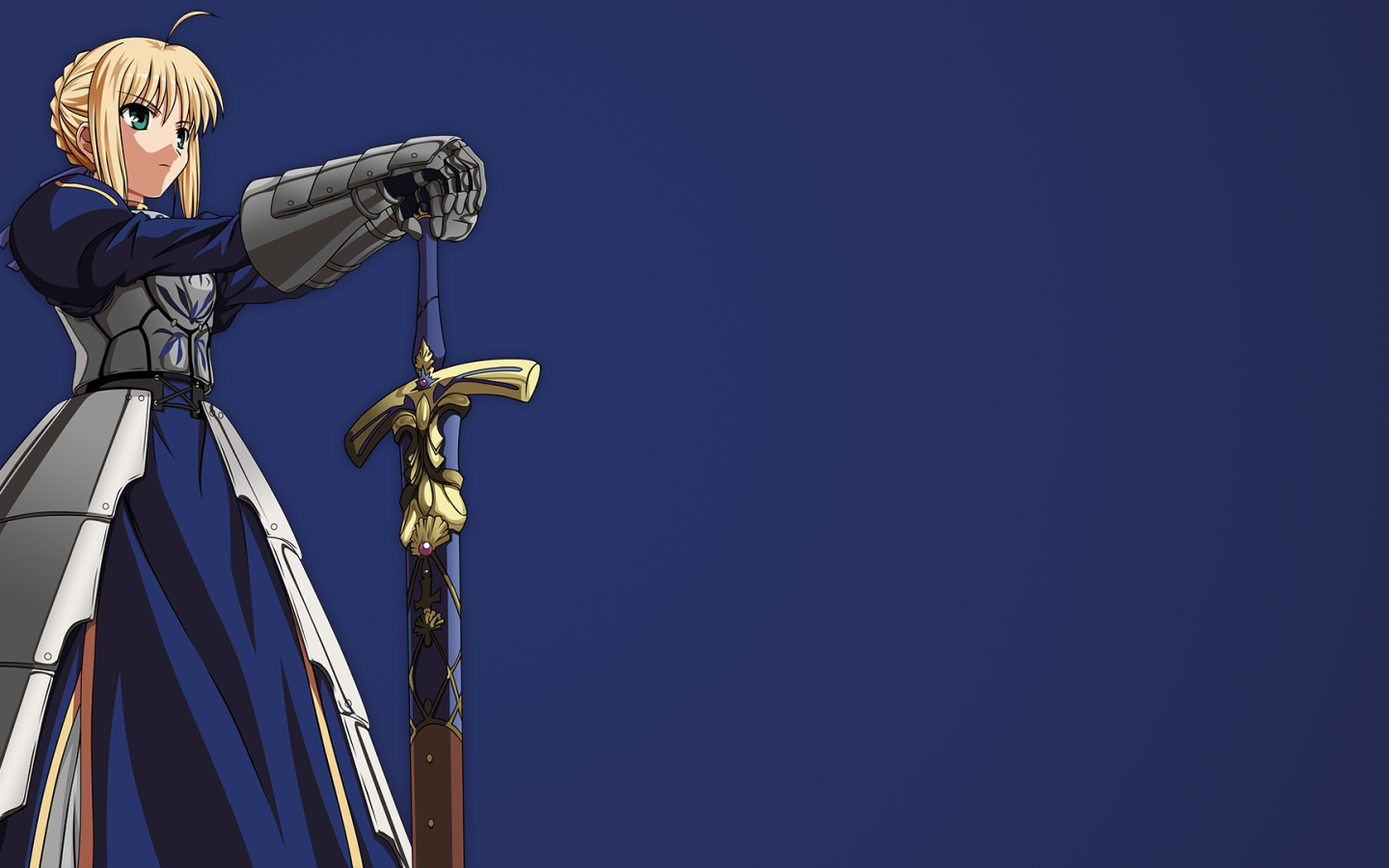 Экскалибур в руке девушки аниме Ночь прибытия