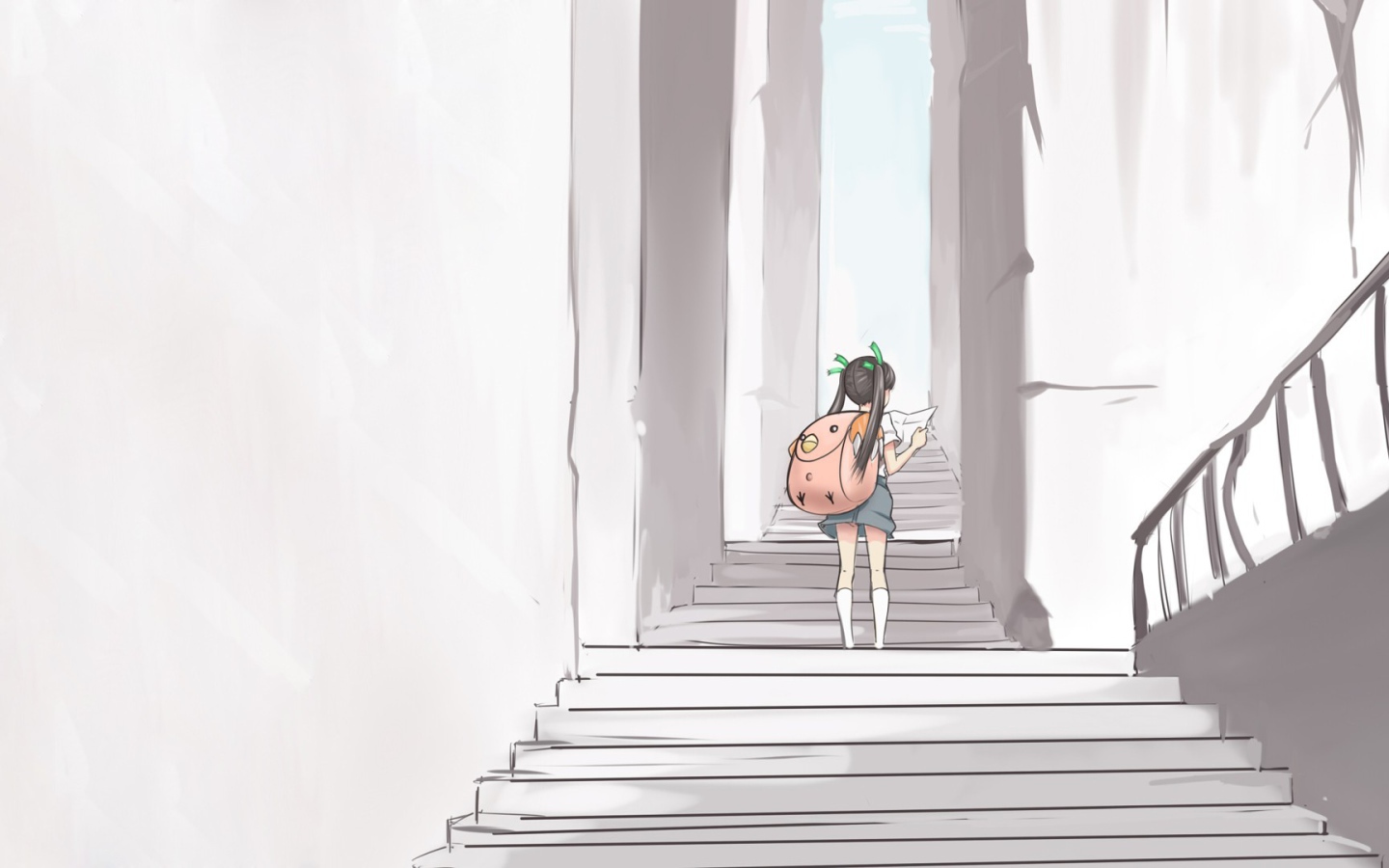 Девушка идет по лестнице аниме