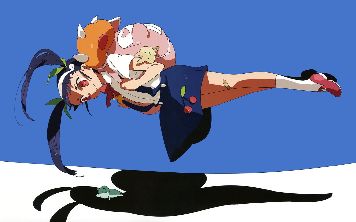 Девочка парит над землей в аниме Monogatari Series