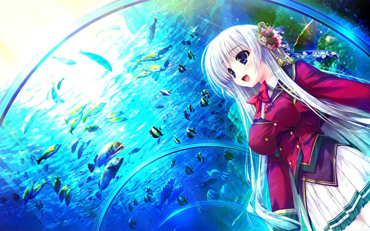 Девушка в океанариуме в аниме Натюрморт в серых тонах