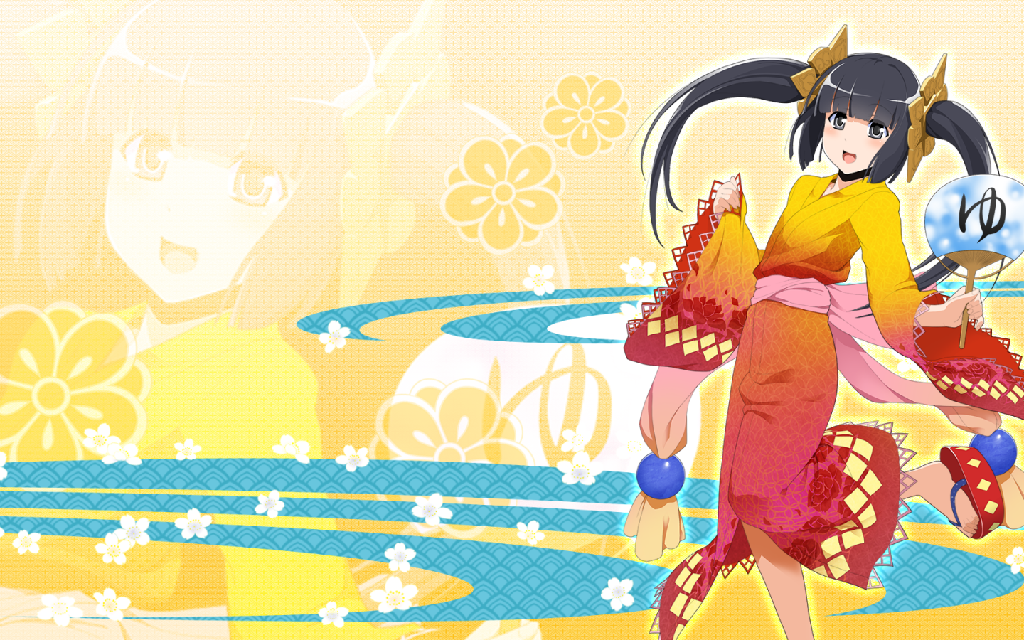 Девушка в традиционной одежде в аниме Onigirl