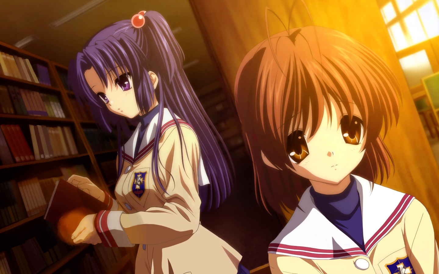 Девушки в библиотеке в аниме Кланнад