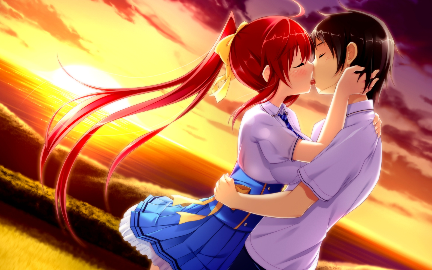 Поцелуй в аниме Ano Harewataru Sora yori Takaku