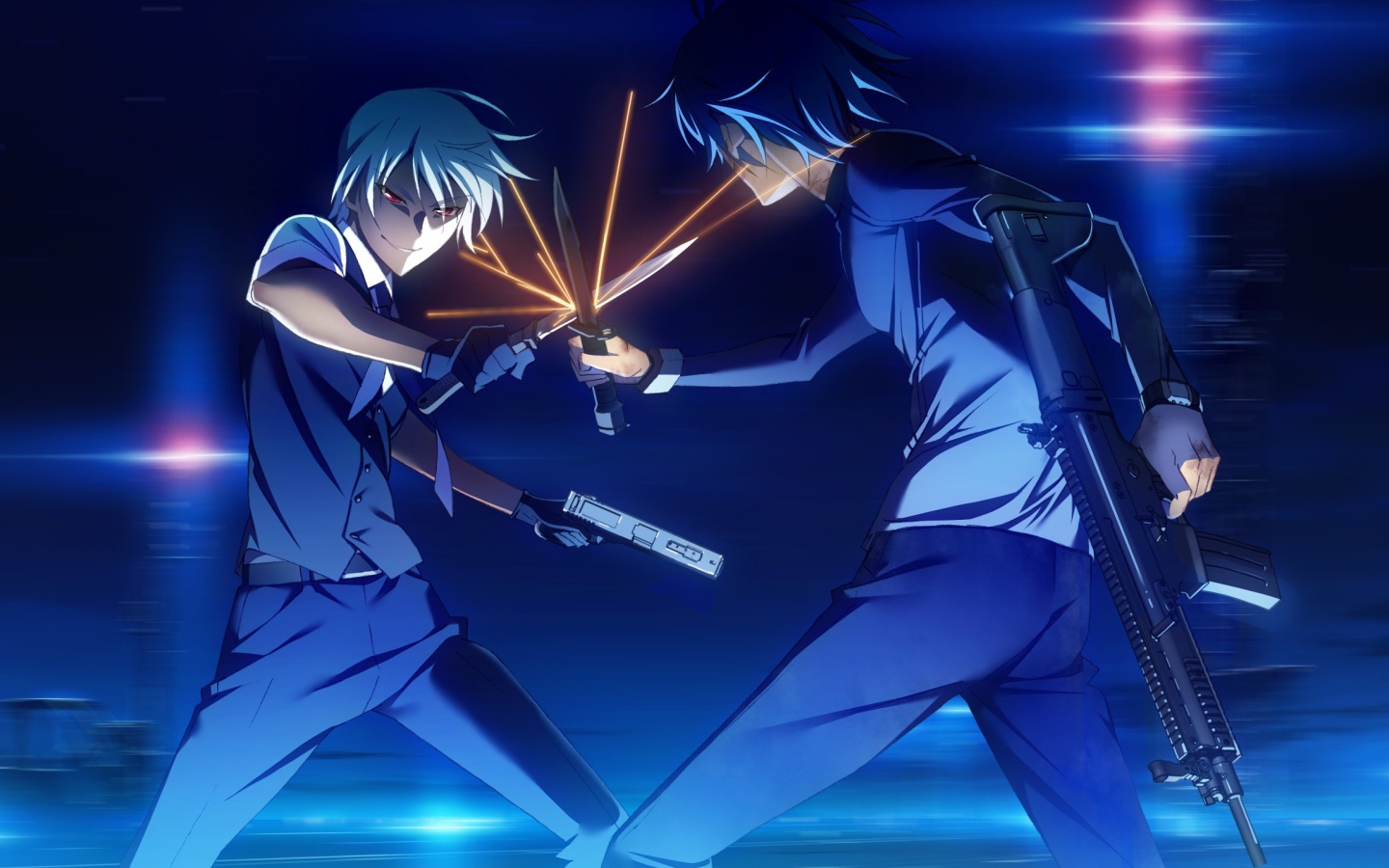 Ножевой бой в аниме Натюрморт в серых тонах