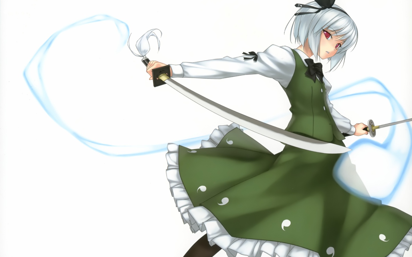 Девушка аниме Konpaku Youmu с мечом в руке