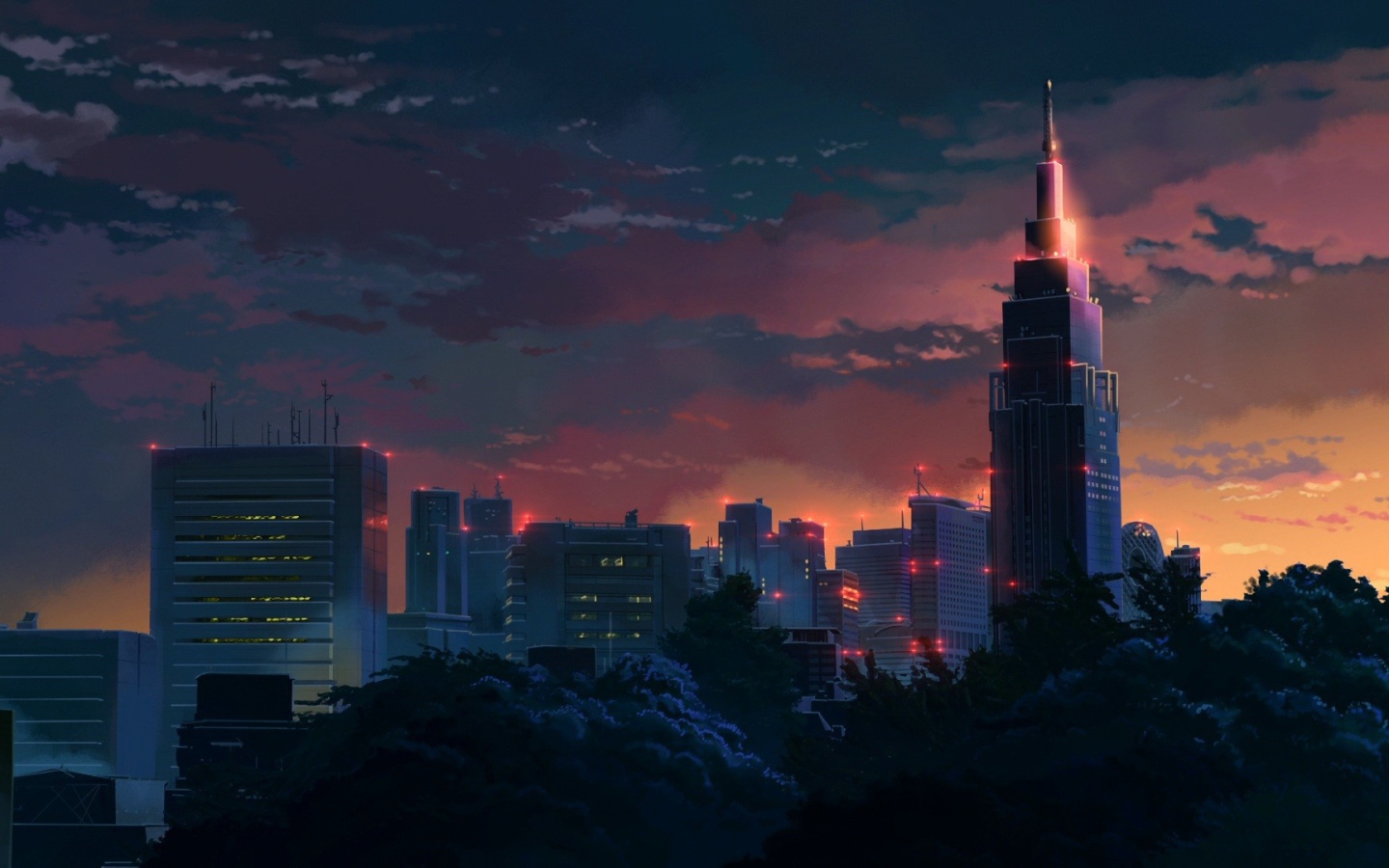 Ночной город в аниме Сад изящных слов