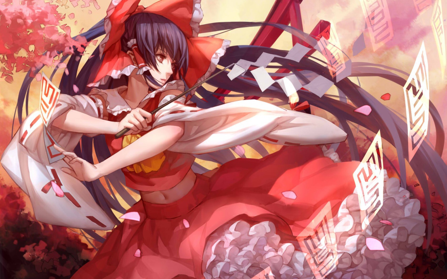 Красное платье у девушки аниме Touhou Project