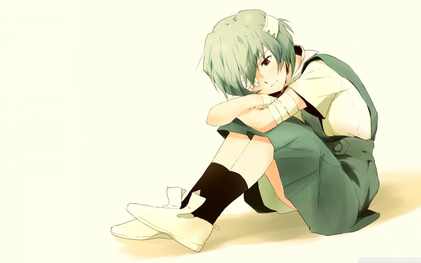 Грустная Анаями из аниме сидит на полу