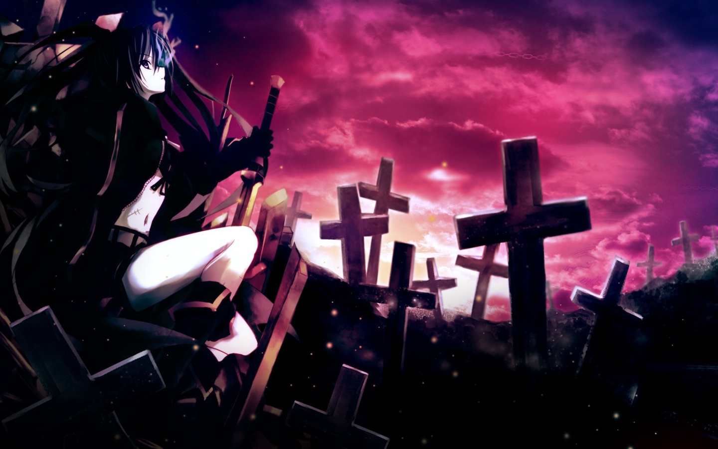 Девушка на кладбище в аниме Black Rock Shooter