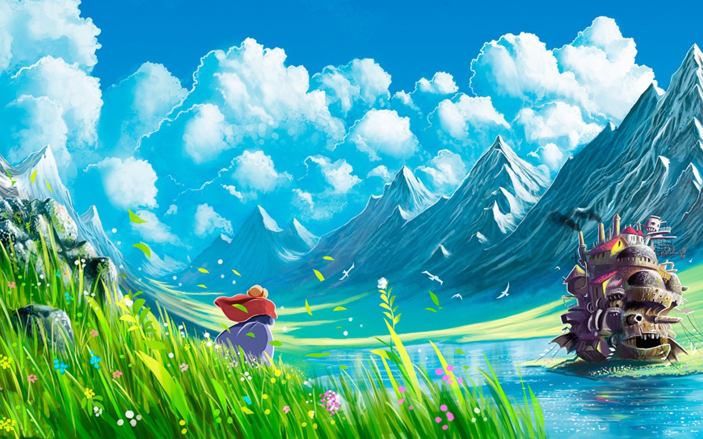 Девушка в горах в аниме Ходячий замок