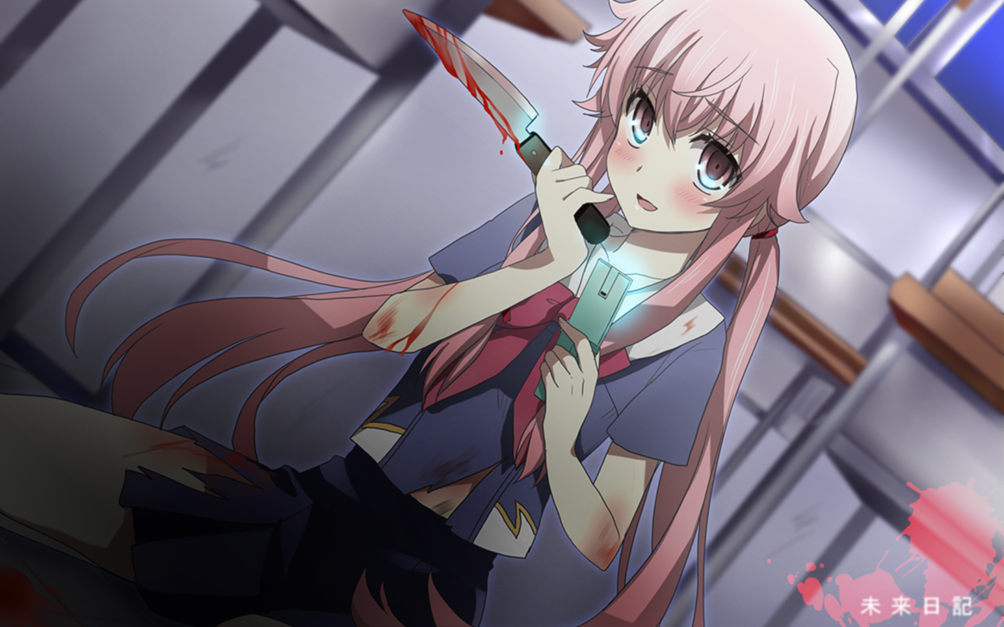 Девушка с окровавленным ножом в аниме Яндере