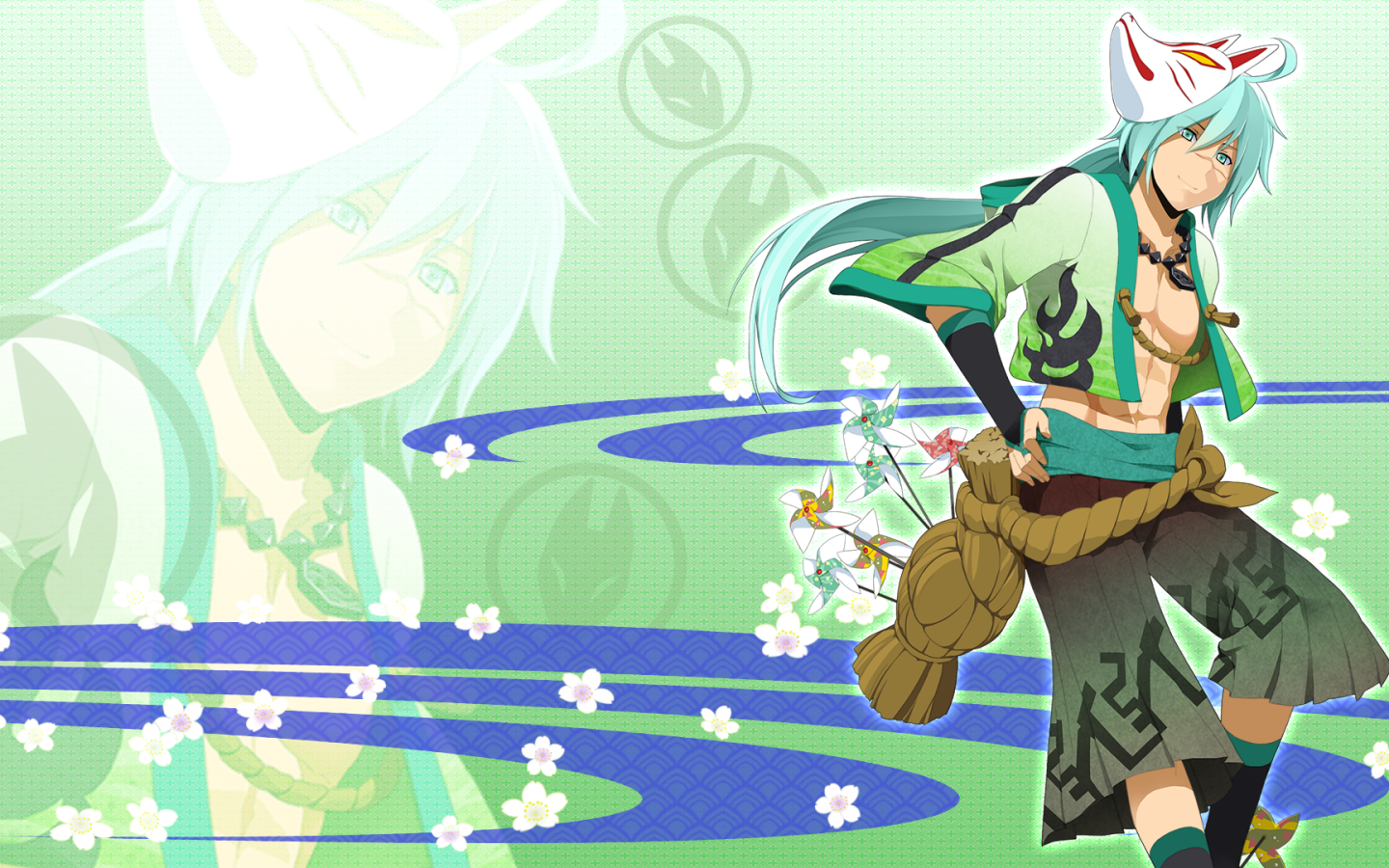 Парень с зелеными волосами в аниме Onigirl