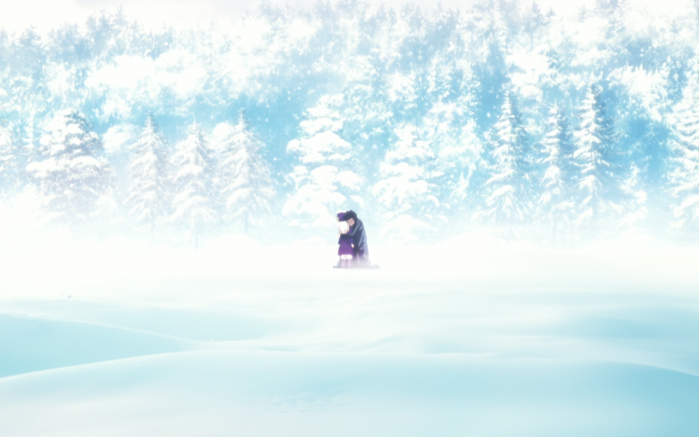 Зимний лес в горах, аниме Ночь прибытия