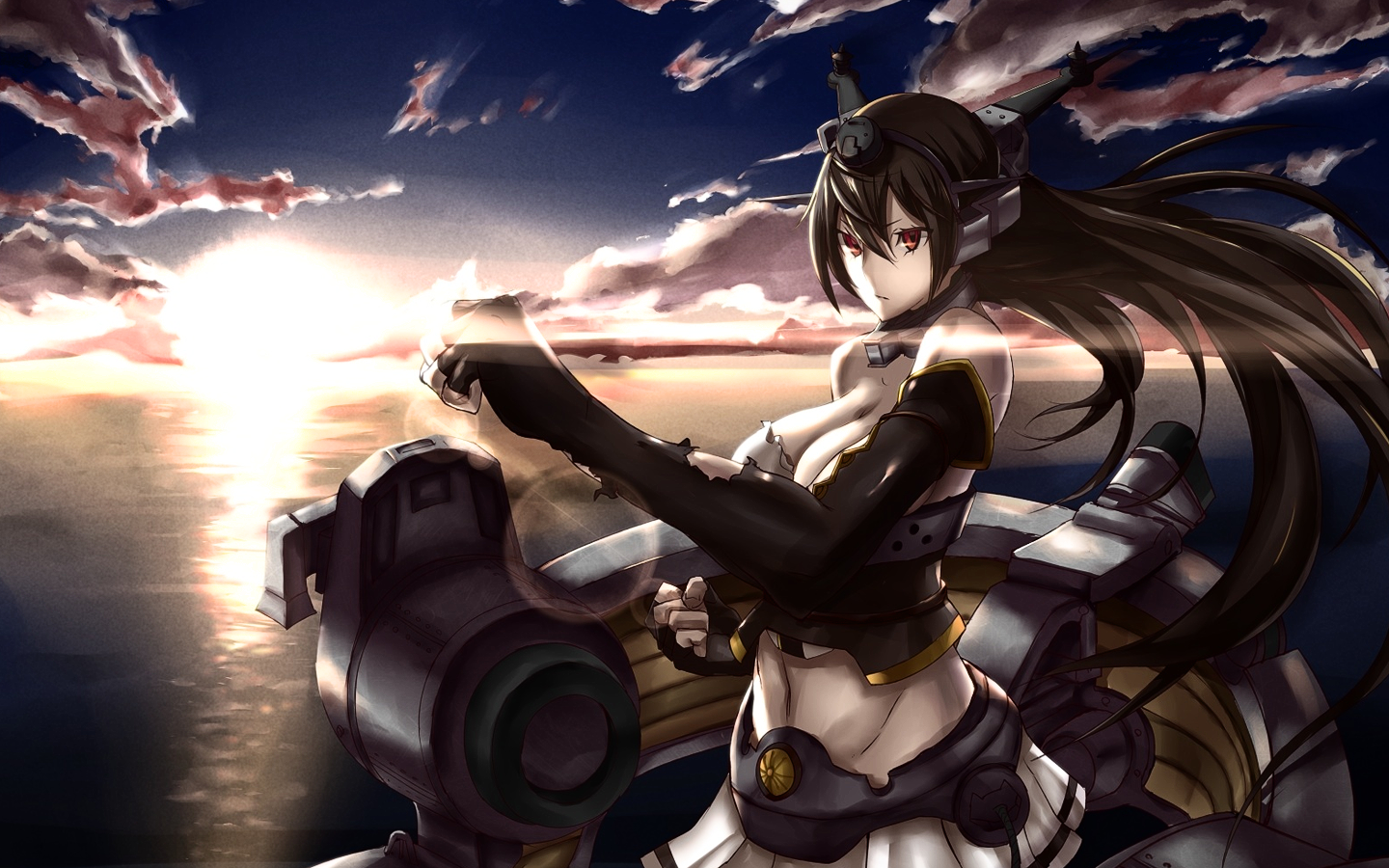 Девушка воин на море в аниме Kantai Collection