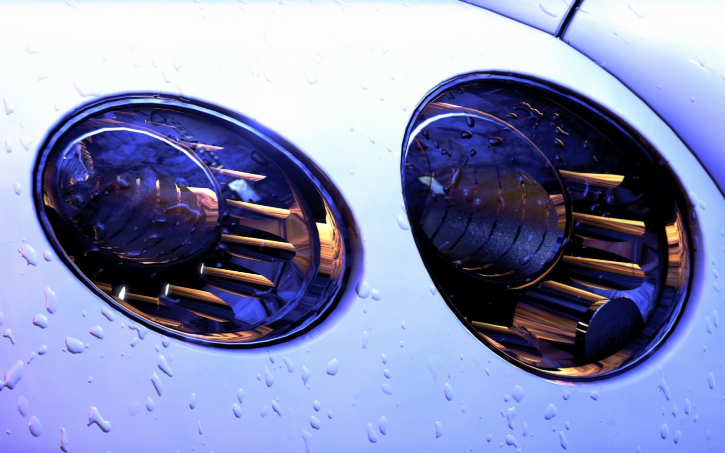 Фары белого автомобиля, дождь