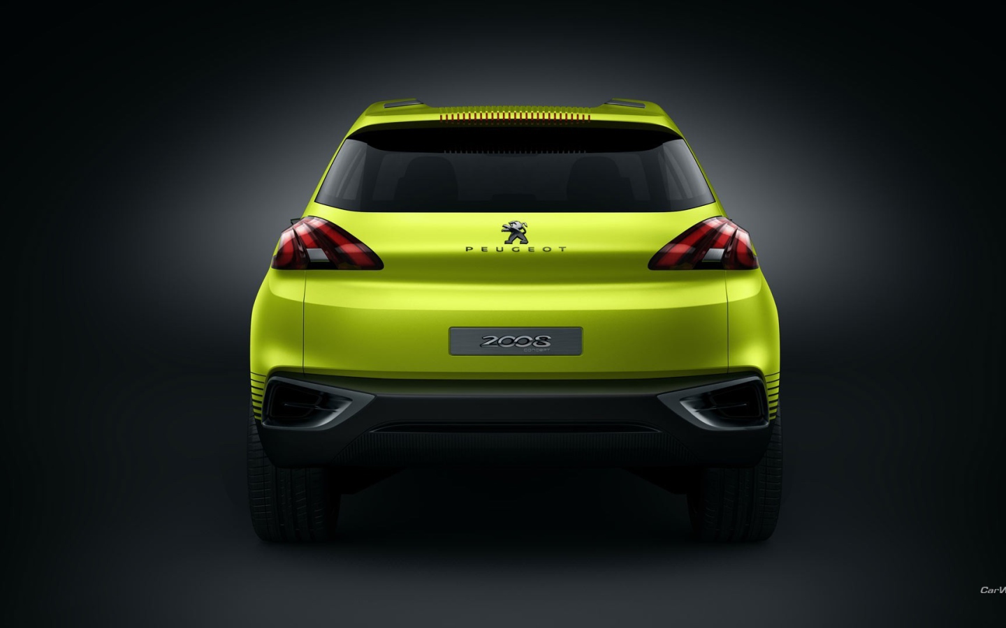 Rear view of the yellow Peugeot 2008