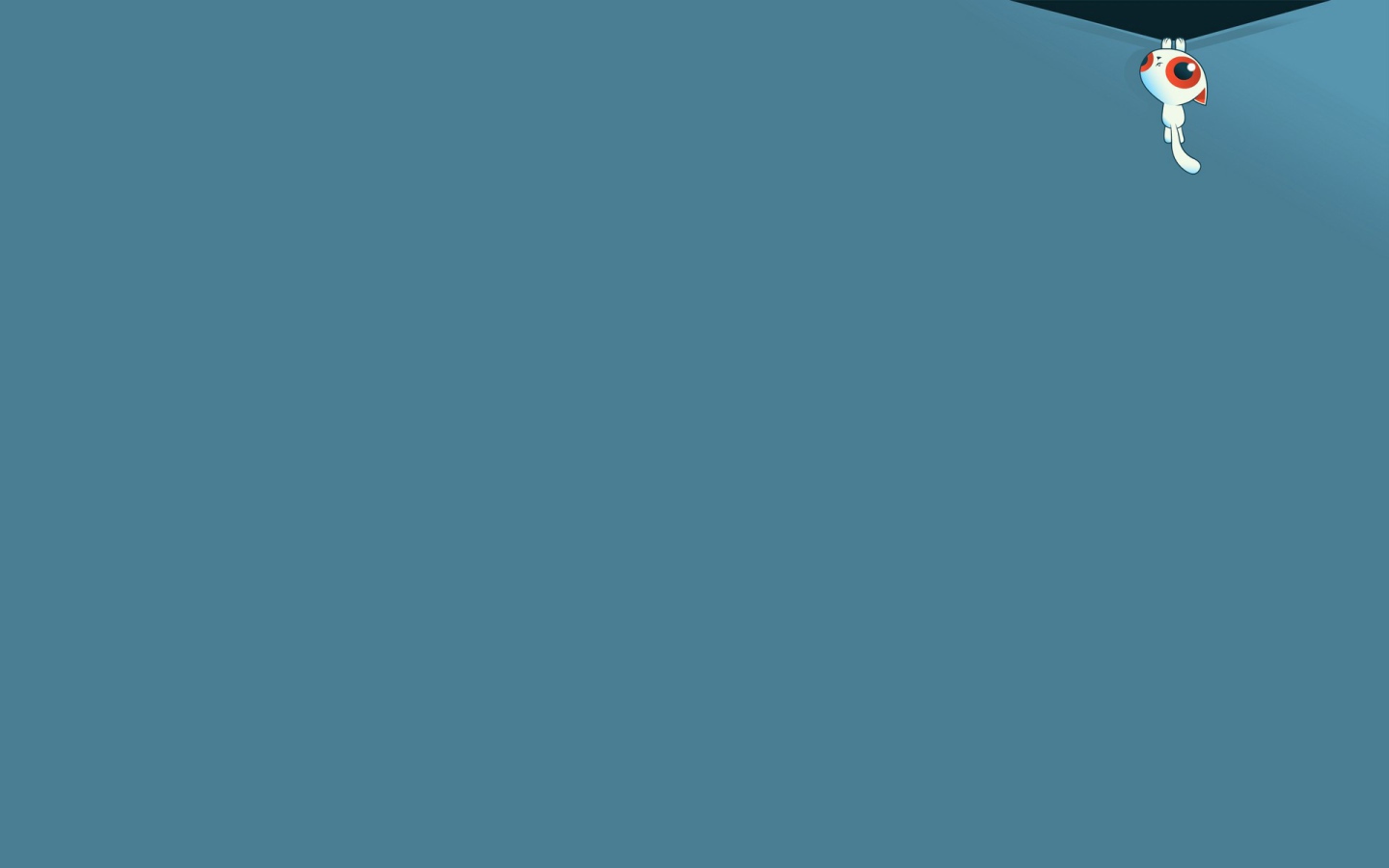 Кот повис вверху экрана, голубой фон