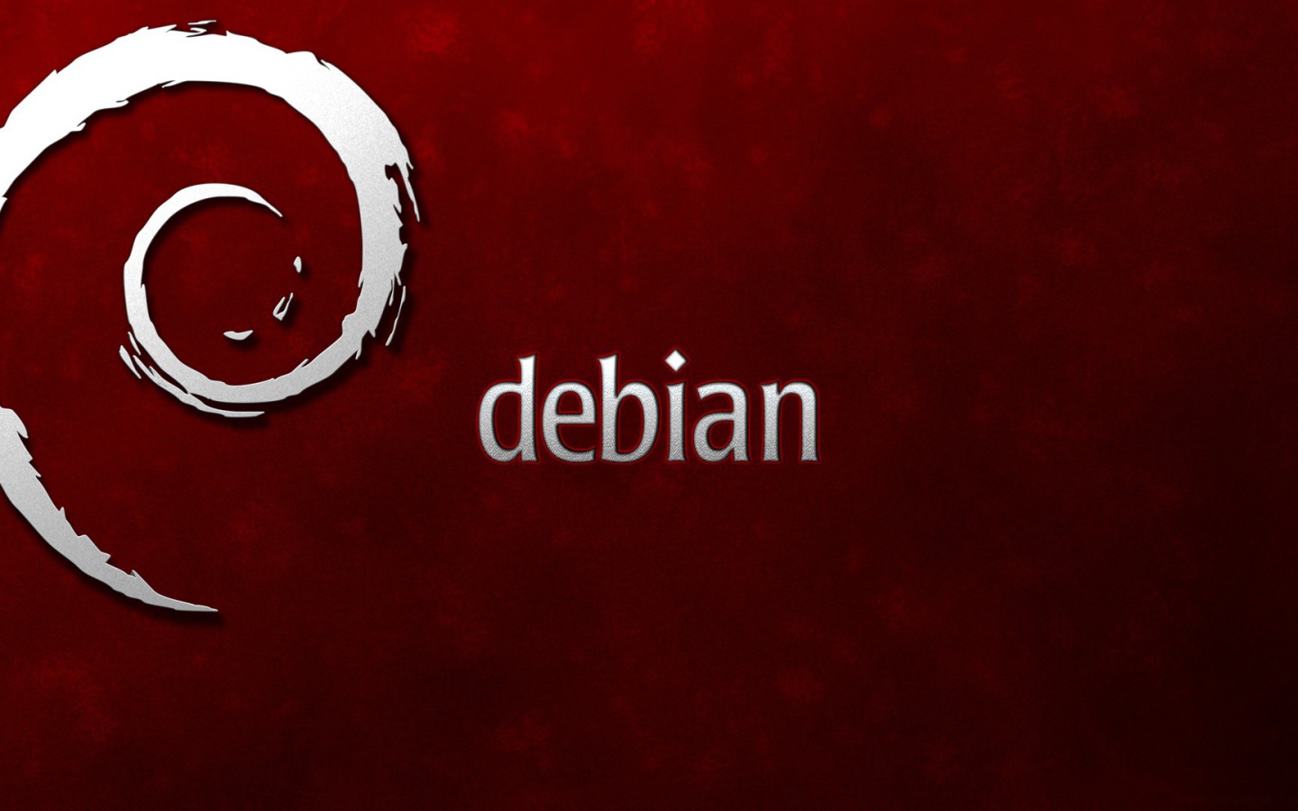 Белая символика Debian на красном фоне
