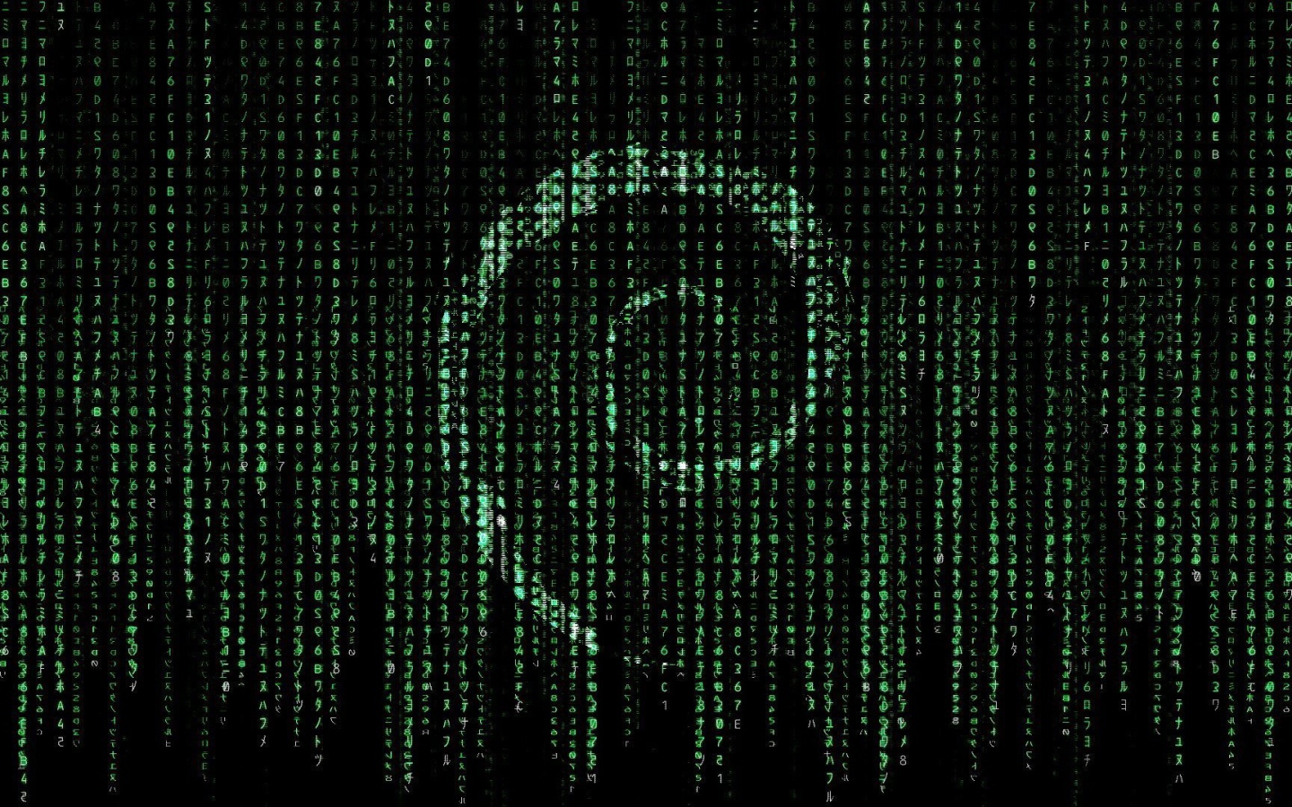 Символ Debian на фоне матрицы