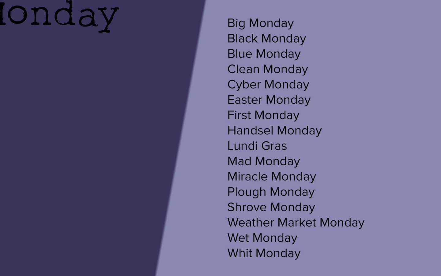 Описание понедельника на английском языке