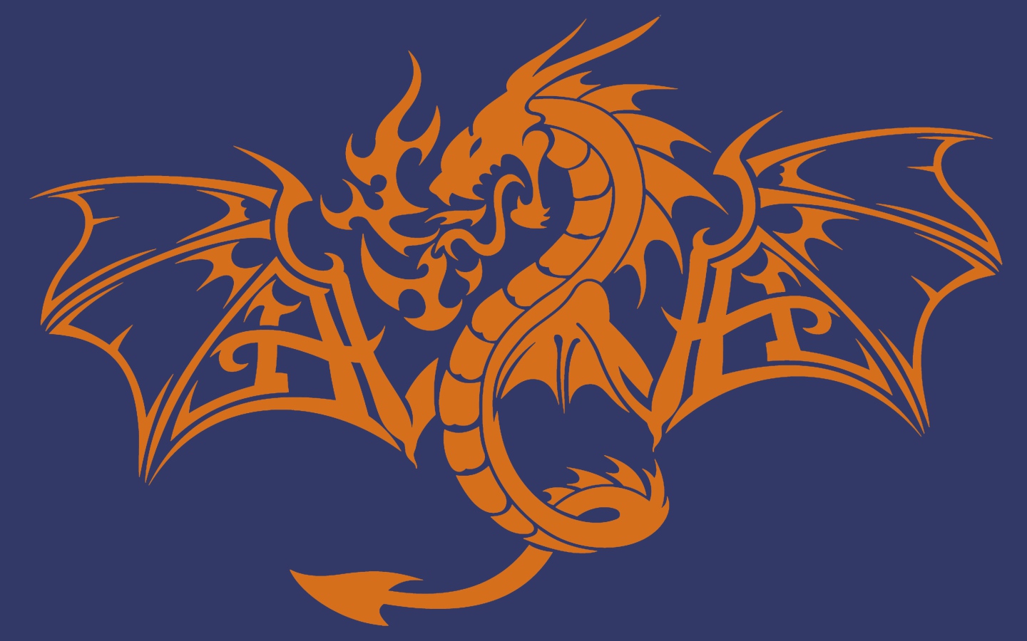 Дракон на синем фоне, стиль трибал