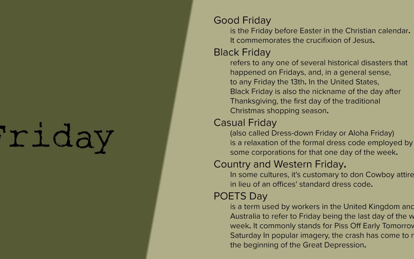 Описание пятницы на английском языке