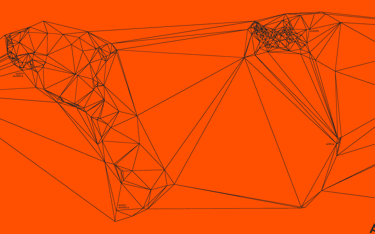 Геометрическая карта мира Nicholas Felton, оранжевый фон