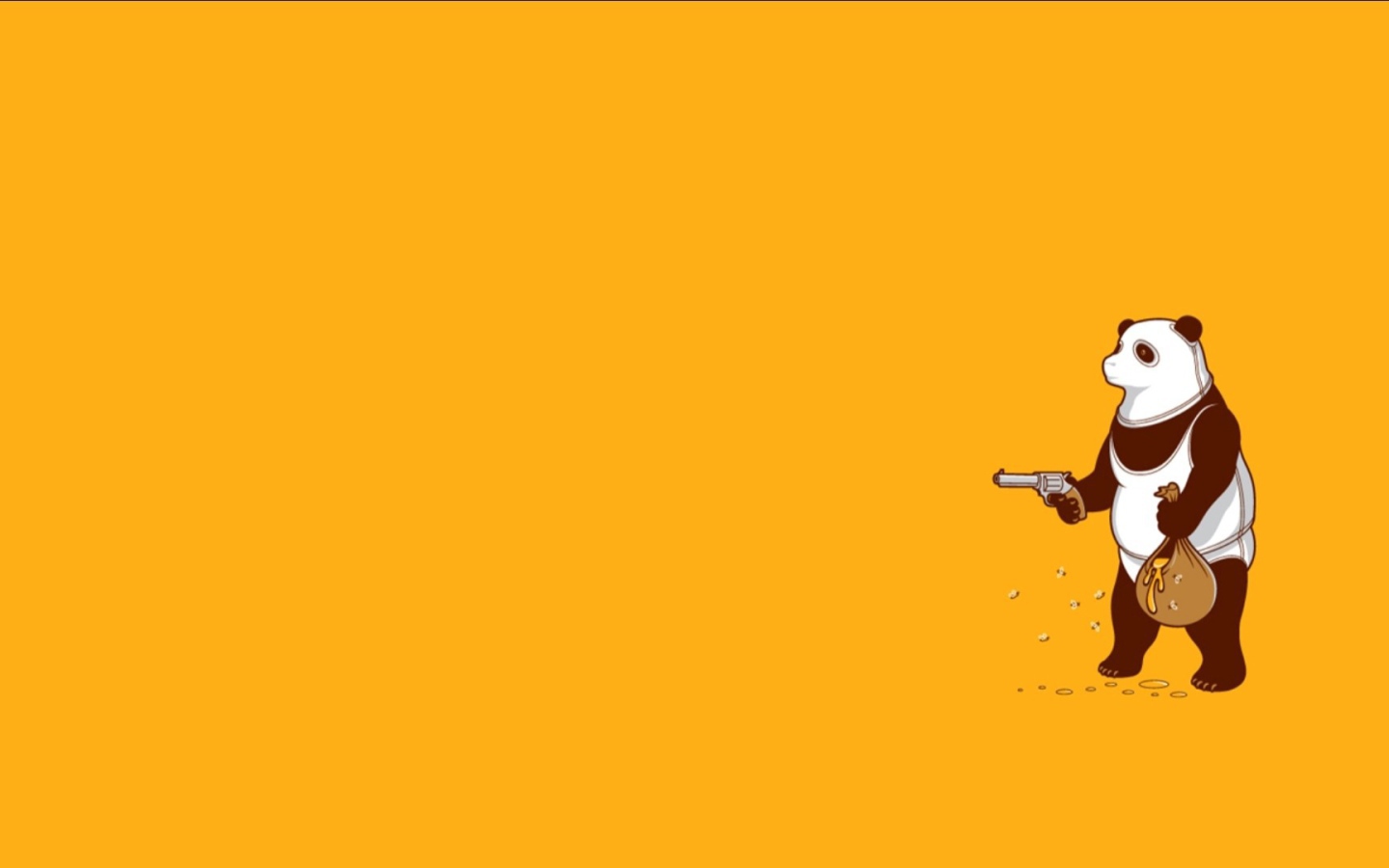 Панда с пистолетом, оранжевый фон