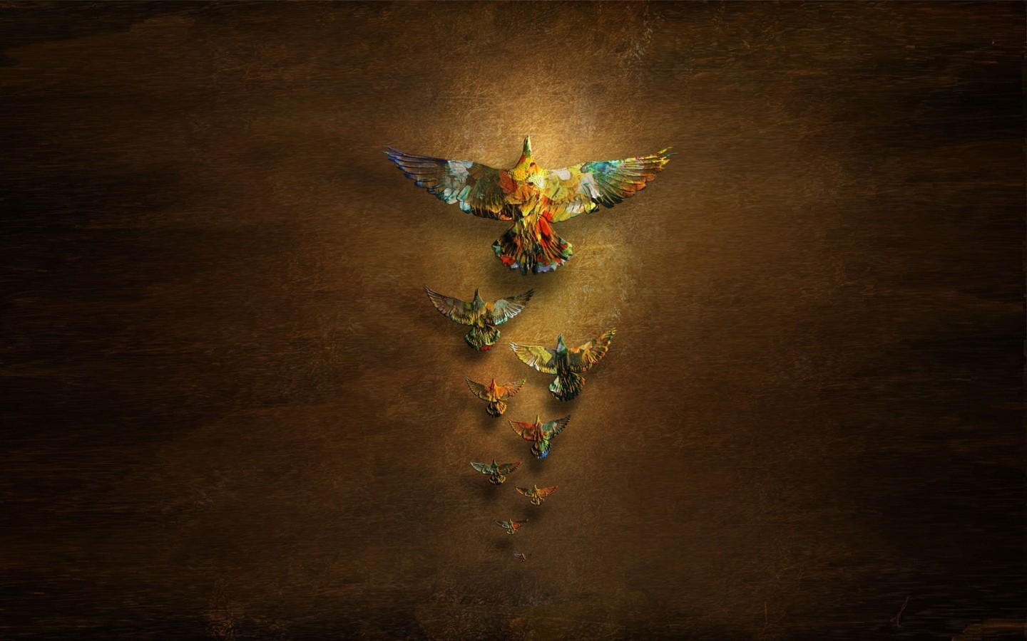 Радужные птицы на коричневом фоне